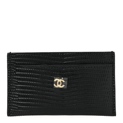 Chanel Calfskin Lizard Embossed Card Holder Black 1 of 9