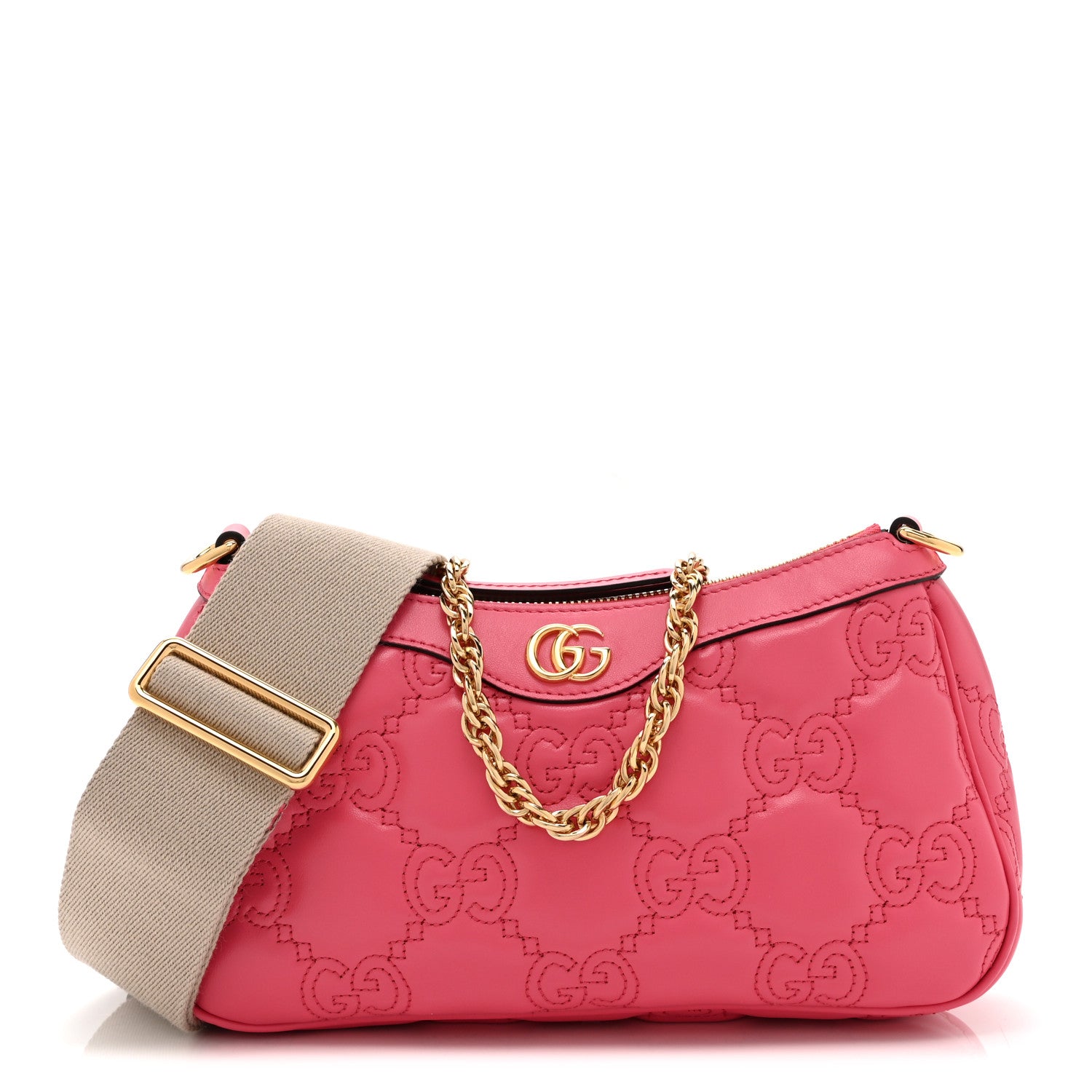 Gucci Calfskin GG Matelasse Chain Handbag Rhodamine Pink Natural 1 of 10
