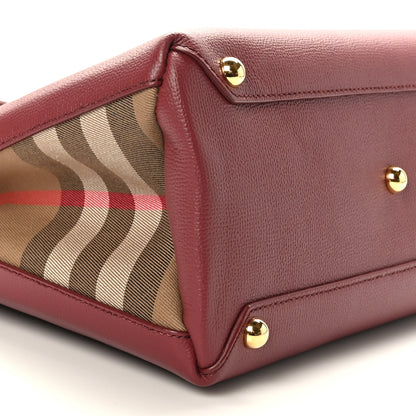 Burberry Grainy Calfskin House Check Medium Banner Tote Mahogany Red 7 of 8