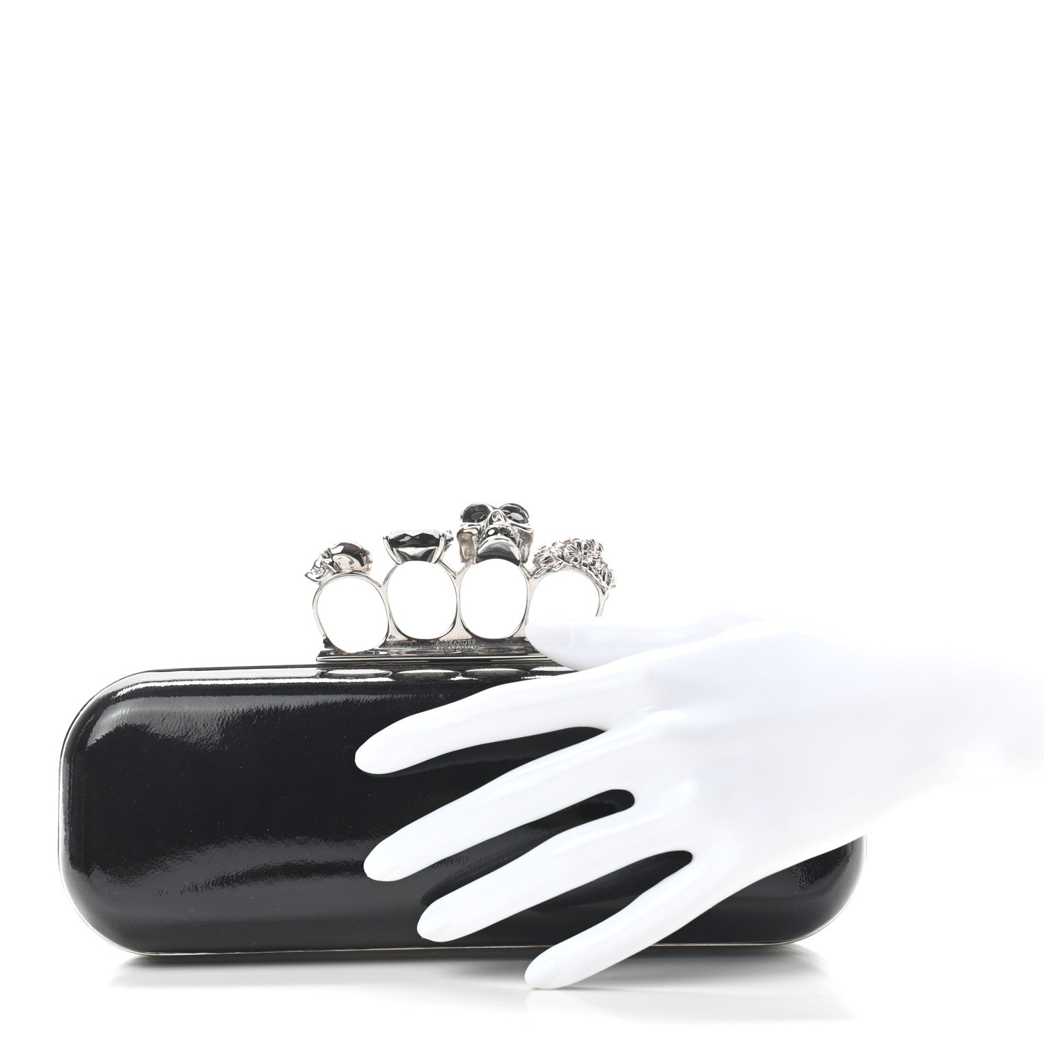 Alexander McQueen Patent Knuckle Box Clutch Black 2 of 9