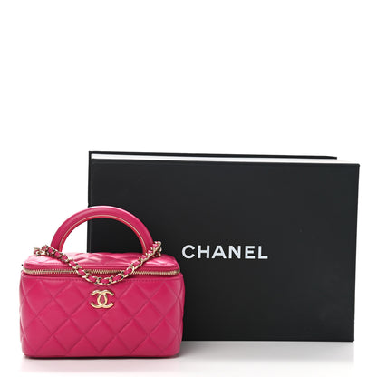 Chanel Lambskin Quilted Small Top Handle Vanity Case With Chain Dark Pink 12 of 12