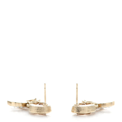 Chanel Crystal Pearl CC Drop Earrings Pink Gold 3 of 5