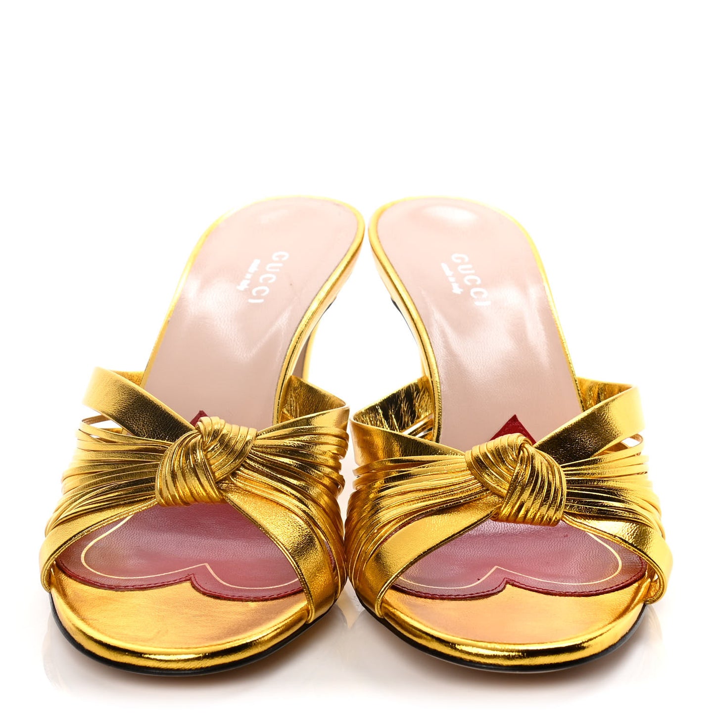 Metallic Nappa Crawford Knotted Mid Heel Slides 38 Gold