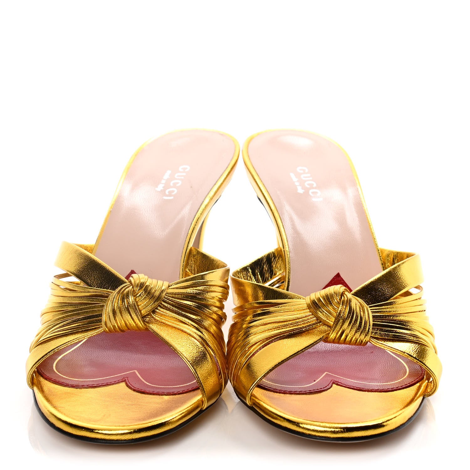 Gucci Metallic Nappa Crawford Knotted Mid Heel Slides 38 Gold 2 of 14