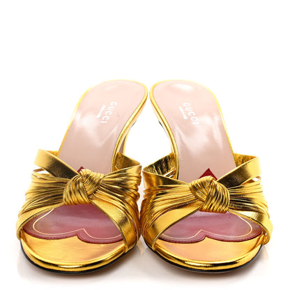 Gucci Metallic Nappa Crawford Knotted Mid Heel Slides 38 Gold 2 of 14