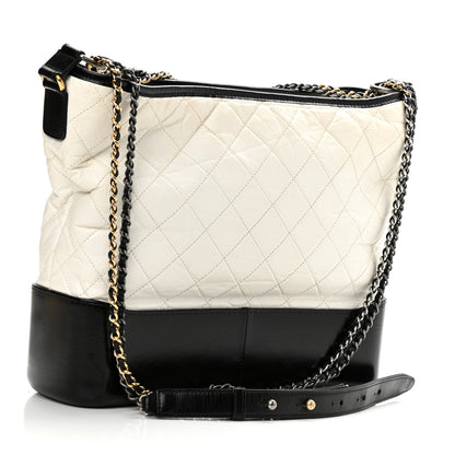 Chanel Aged Calfskin Quilted Large Gabrielle Hobo White Black 2 of 10