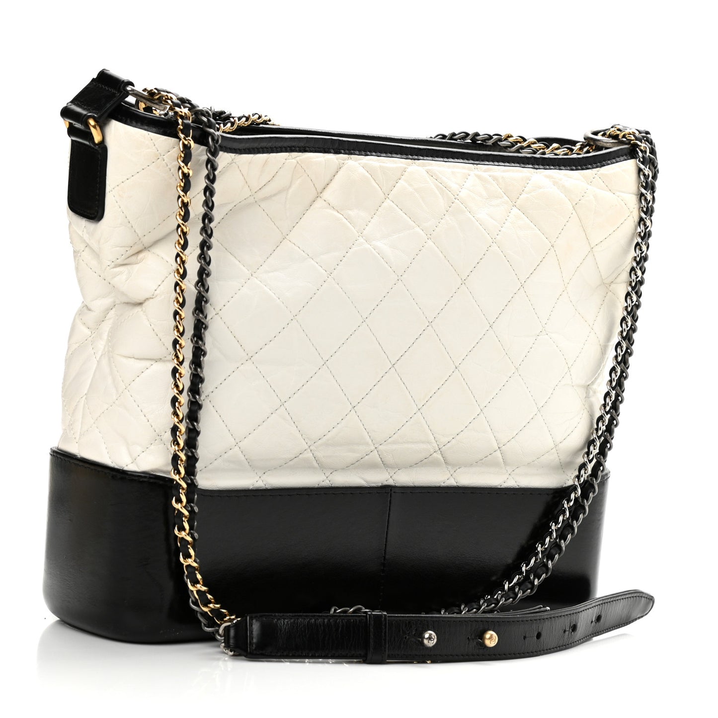 Aged Calfskin Quilted Large Gabrielle Hobo White Black