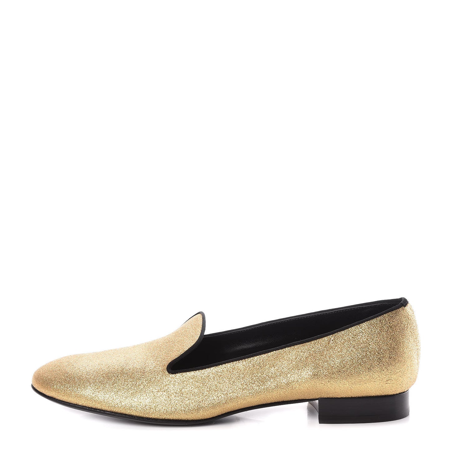 Metallic Calfskin Smoking Slipper Flat Loafers 39 Gold