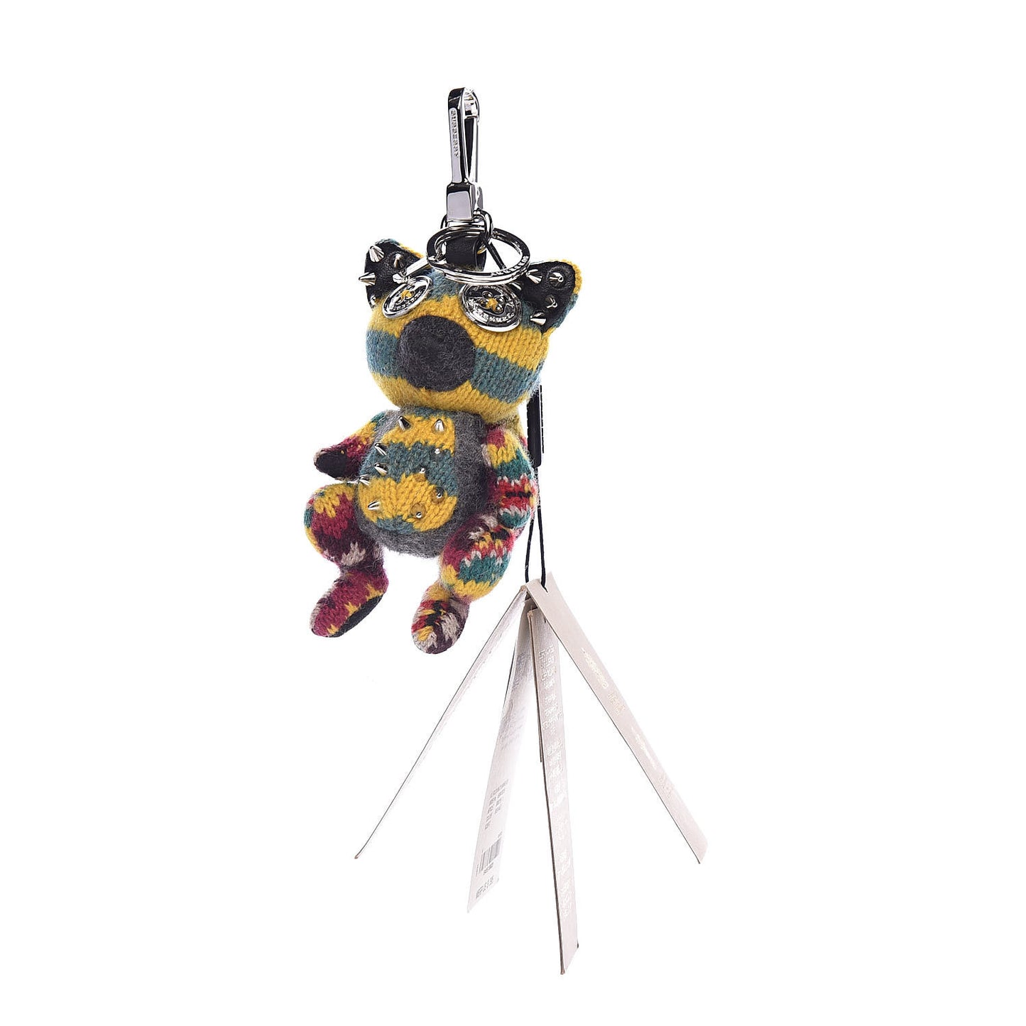 Cashmere Calfskin Studded Dave the Fox Bag Charm Green Multicolor