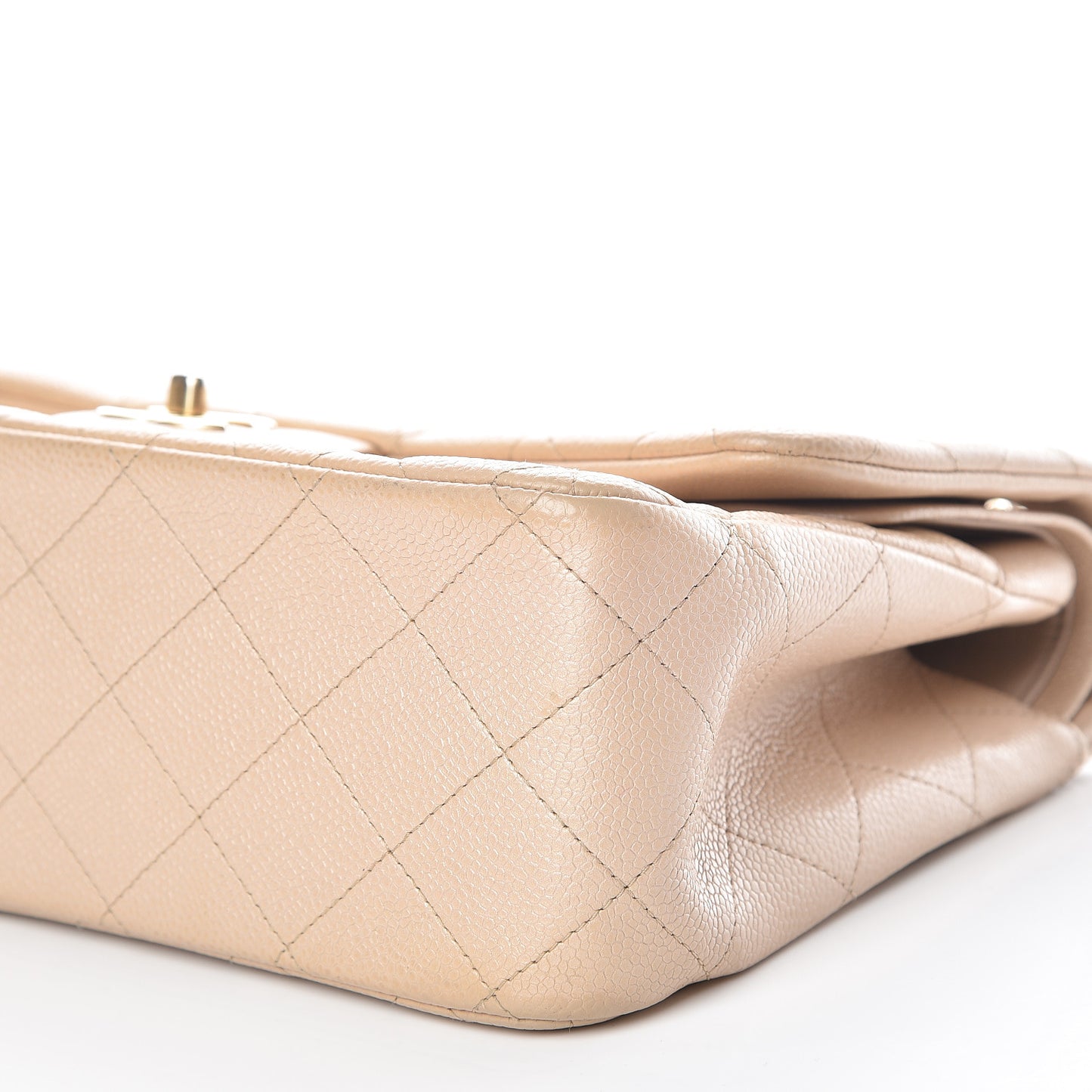 Pearly Caviar Quilted Jumbo Double Flap Beige