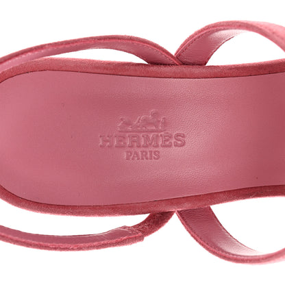 Hermes Suede Goatskin Glamour 75 Sandals 39 Rose Aphrodite 7 of 9