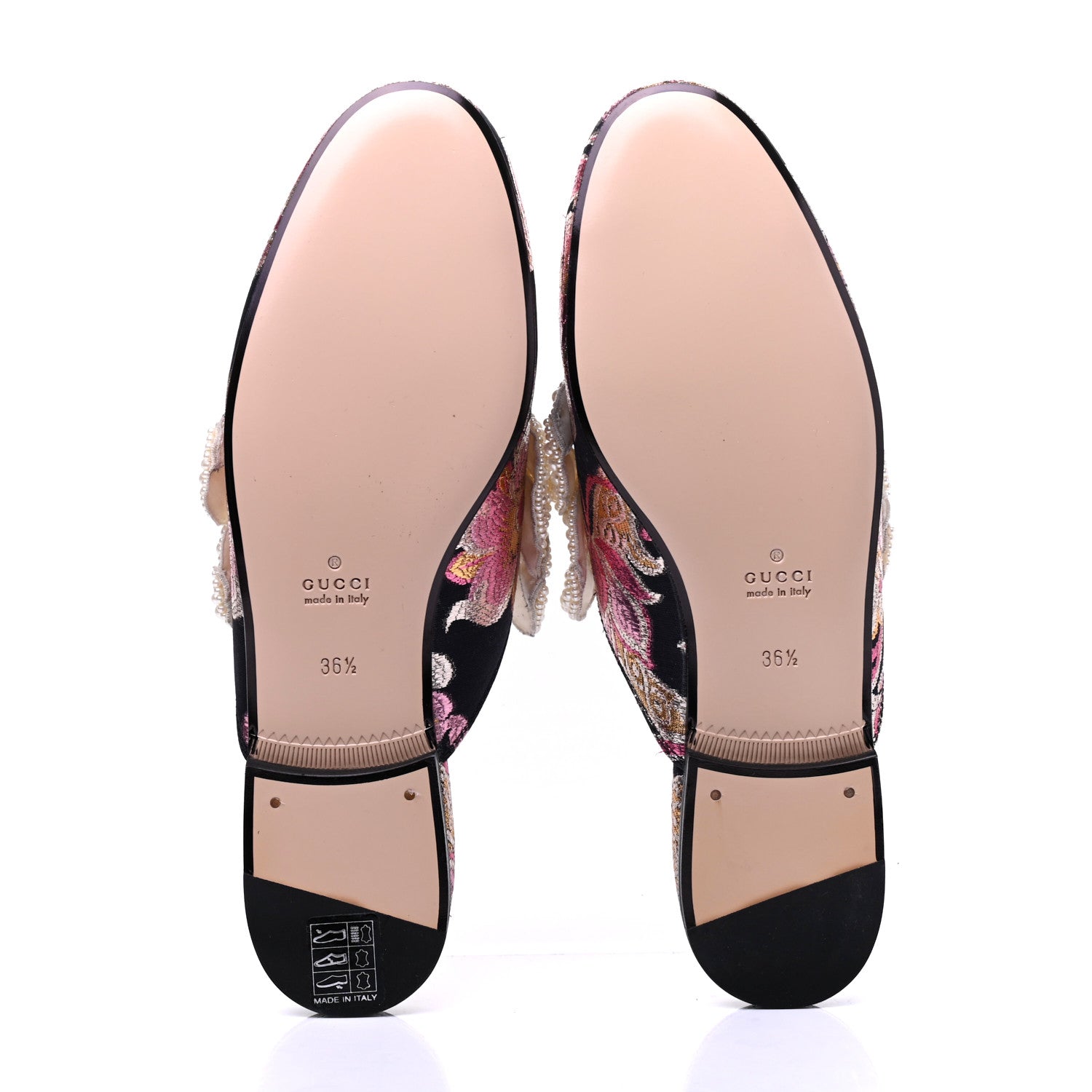 Gucci Iridescent Brocade Pearl Bow Womens Princetown Slippers 36.5 Black Pink 6 of 16