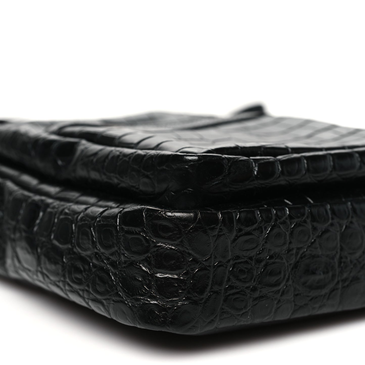 Calfskin Crocodile Embossed Sid Messenger Bag Black