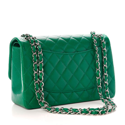 Chanel Caviar Quilted Jumbo Double Flap Green 3 of 10