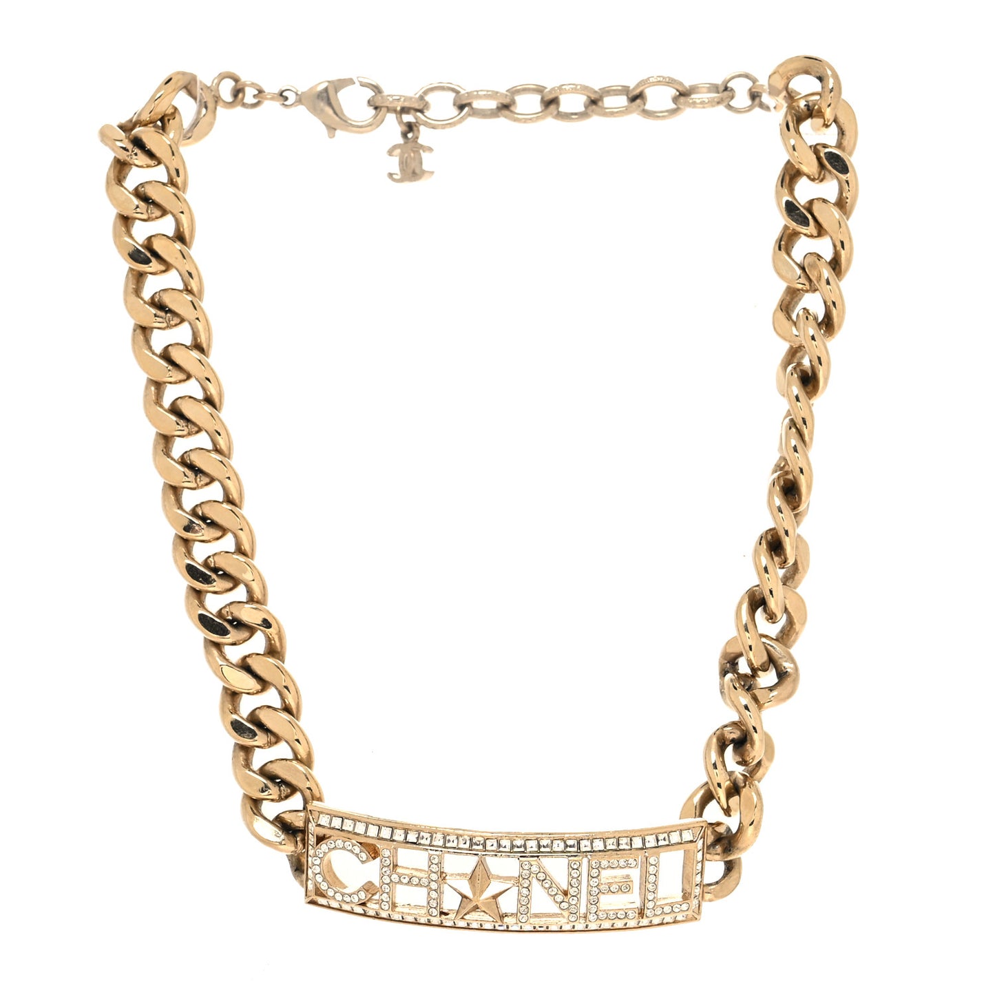 Crystal Chain Short Logo Necklace Gold