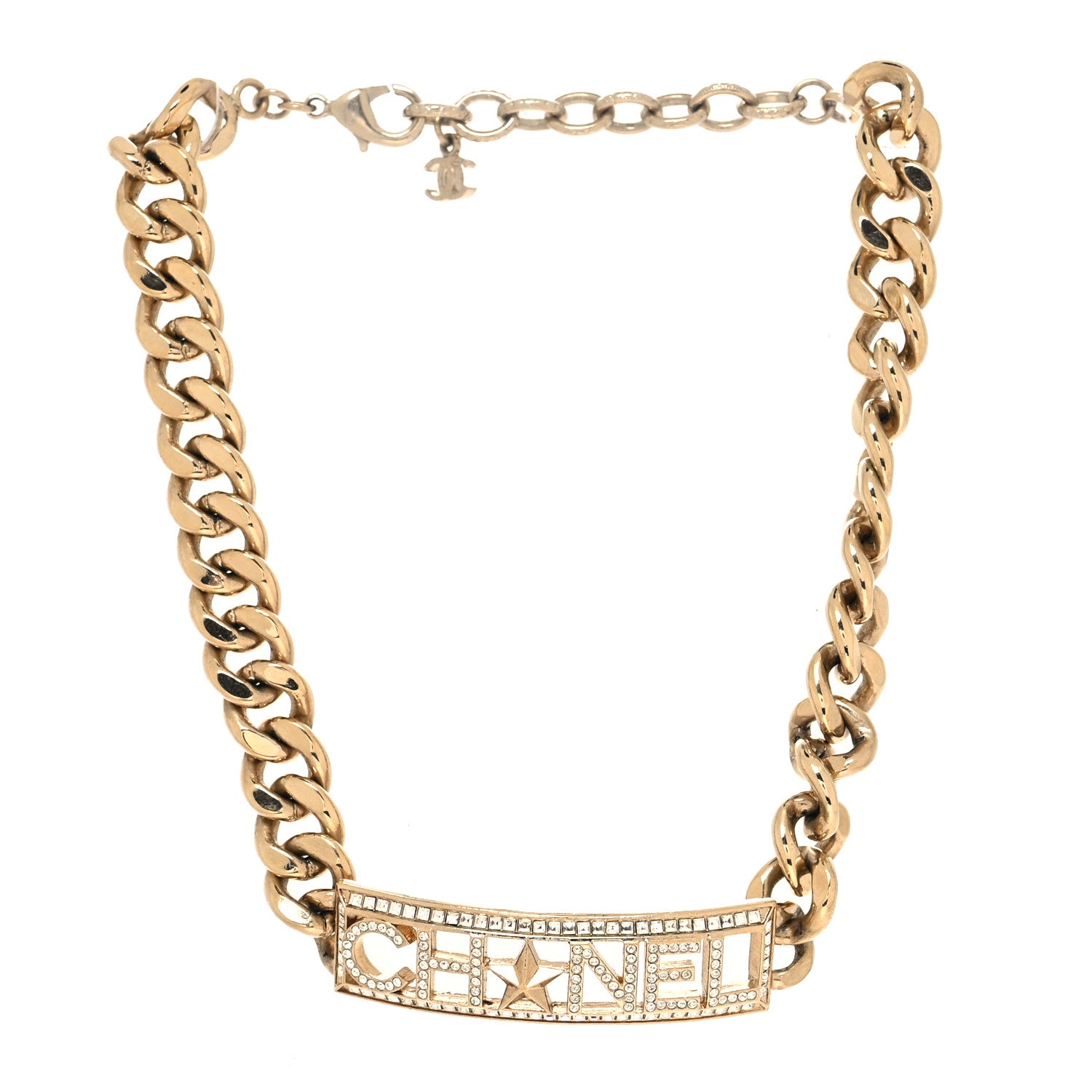 Chanel Crystal Chain Short Logo Necklace Gold 3 of 5