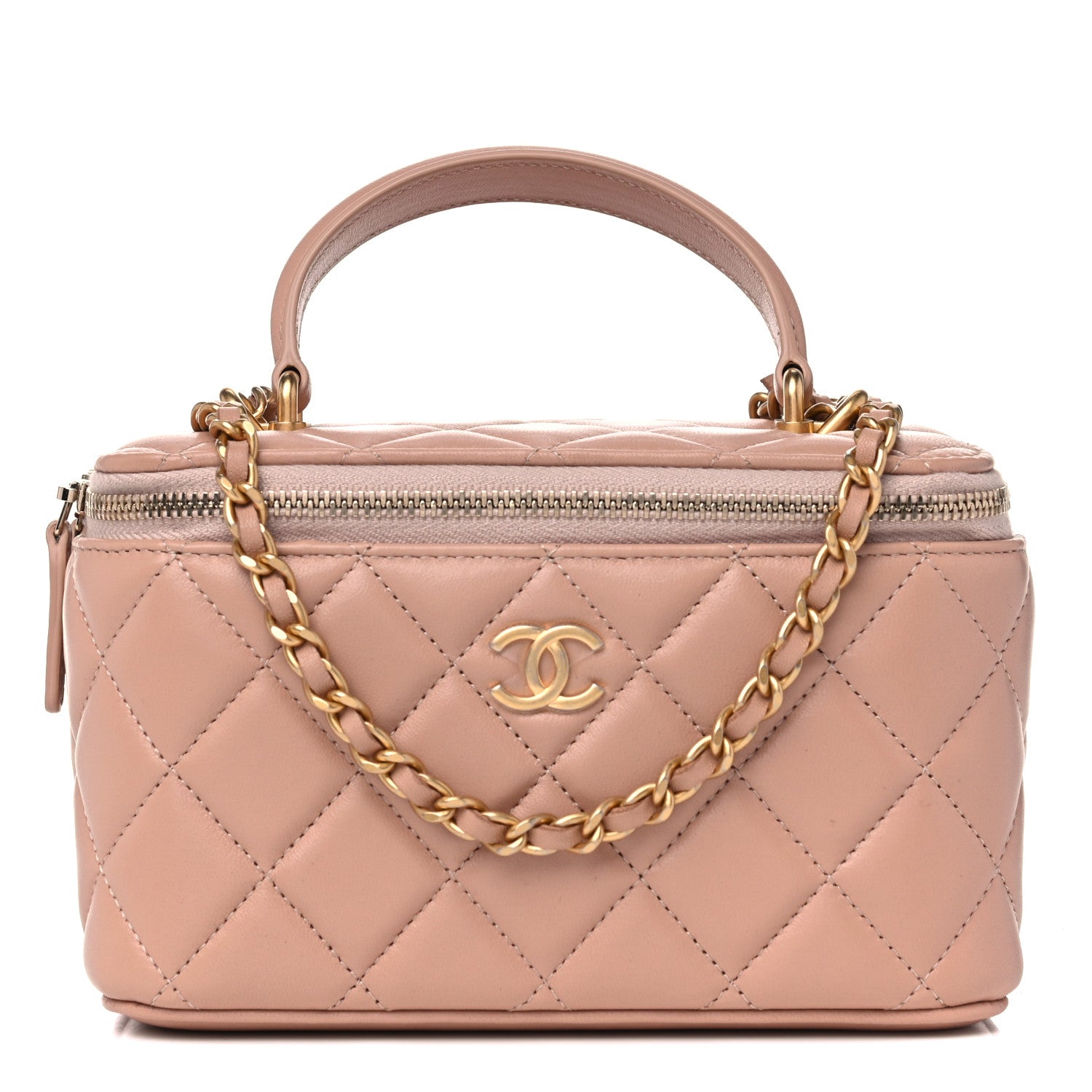 Chanel Lambskin Quilted Small Top Handle Vanity Case With Chain Beige 1 of 10