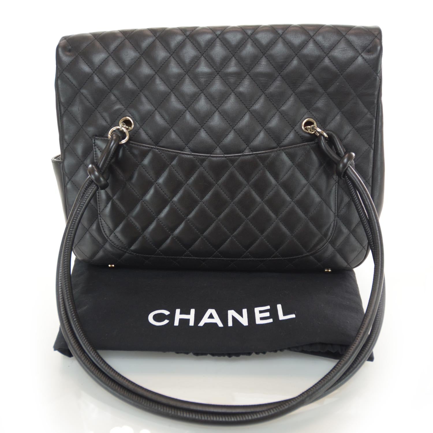 Chanel Calfskin Quilted Large Cambon Flap Black White 3 of 11