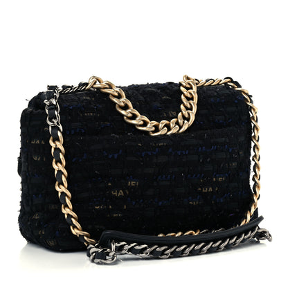Chanel Tweed Quilted Medium Chanel 19 Flap Black Navy Gold 3 of 12