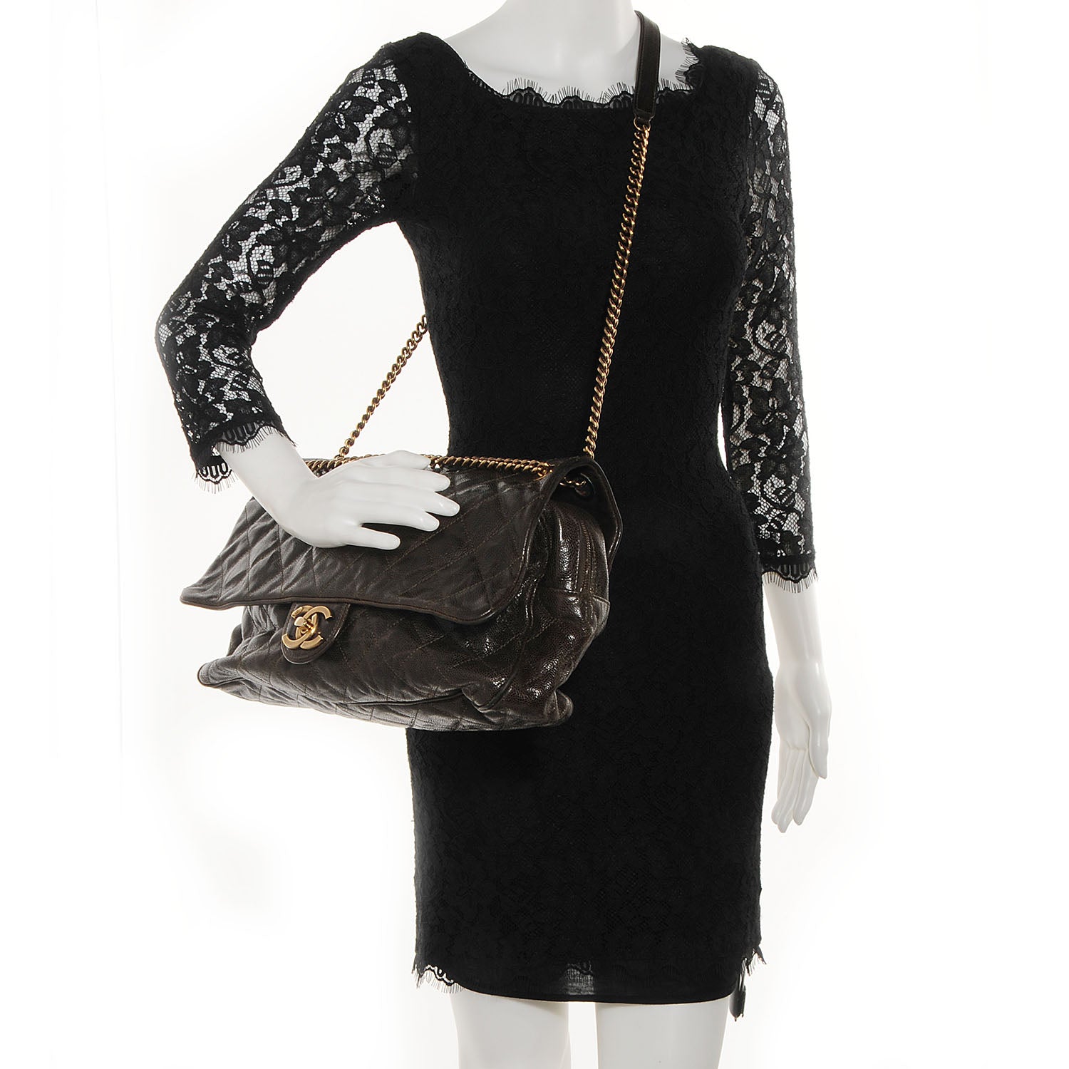 Chanel Crumpled Grained Calfskin Maxi Shiva Flap Khaki 2 of 9