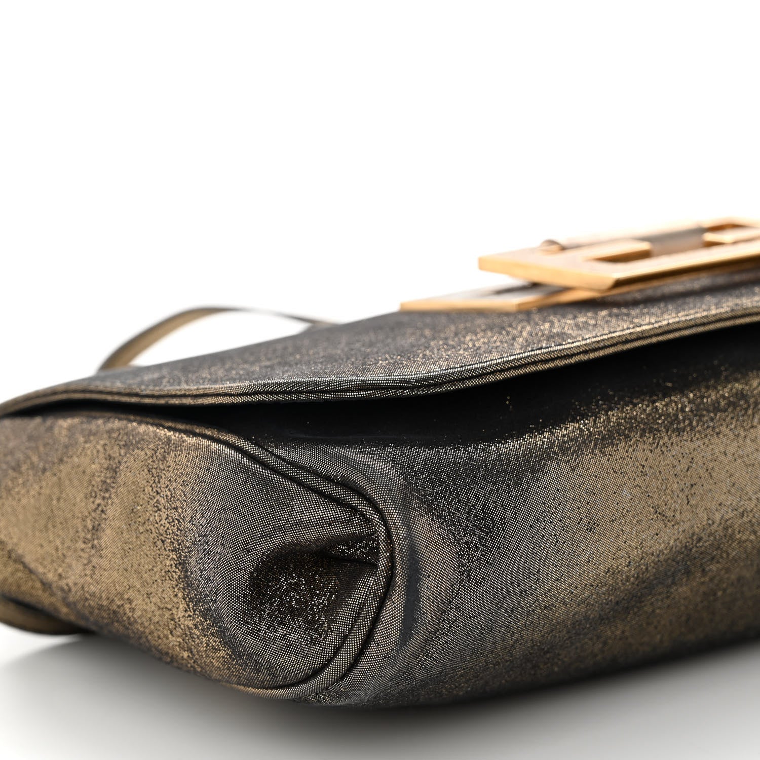 Fendi Metallic Fan Vitello Flap Bag Black Satin Gold 8 of 10