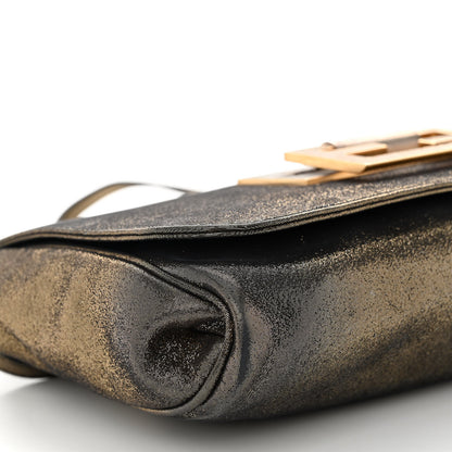 Fendi Metallic Fan Vitello Flap Bag Black Satin Gold 8 of 10