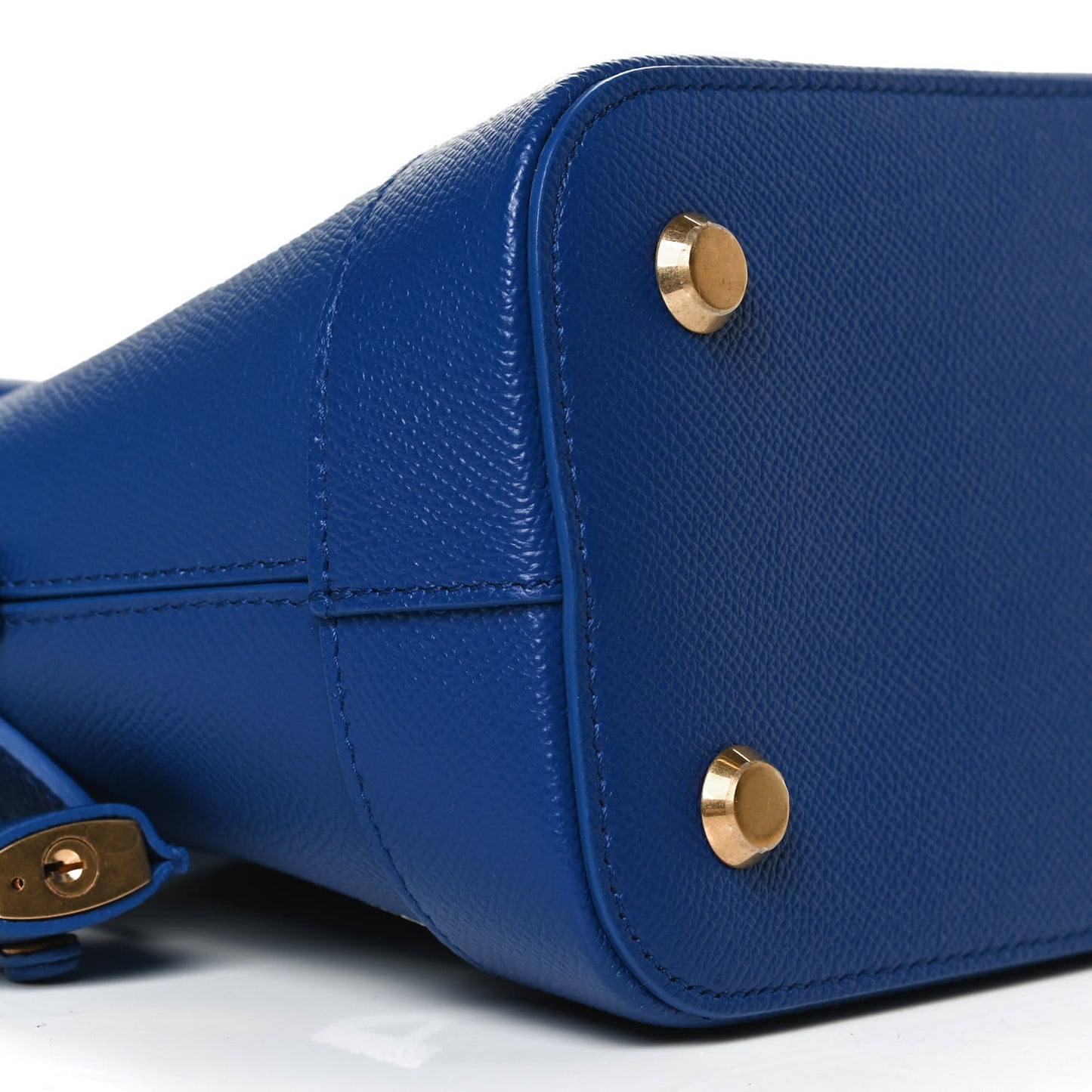 Signature Grained Calfskin Logo S Ville Top Handle Bag Bleu Roi White