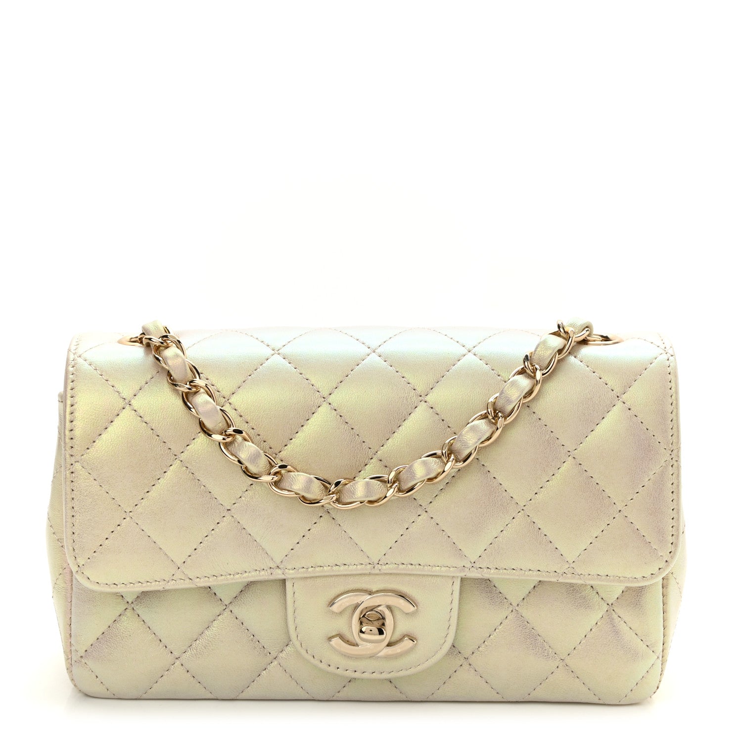Chanel Iridescent Lambskin Quilted Mini Rectangular Flap Ivory 1 of 10