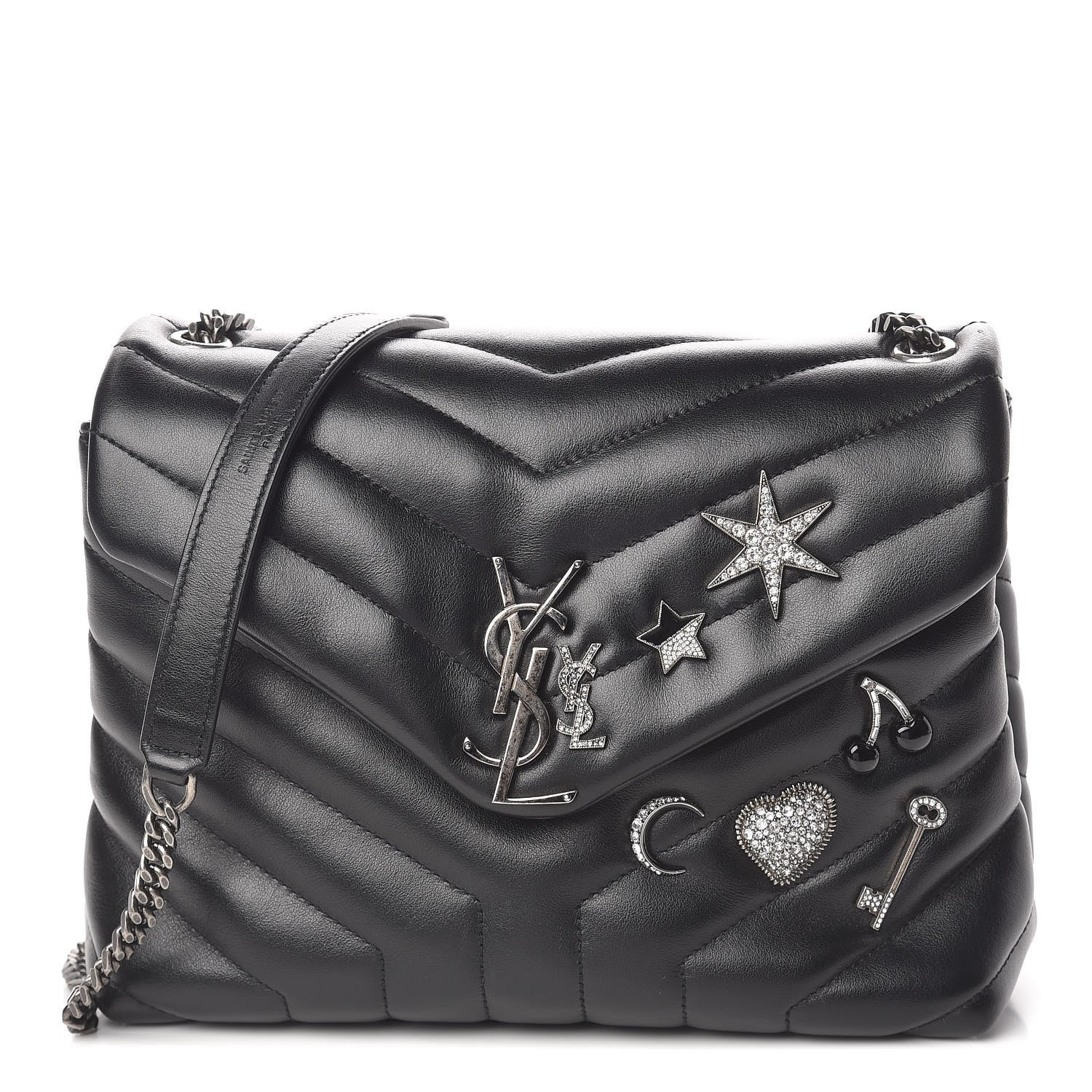 Saint Laurent Calfskin Y Quilted Monogram Small Charm Loulou Chain Satchel Black 1 of 10