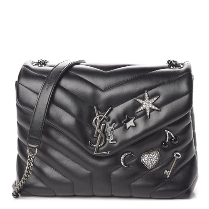 Saint Laurent Calfskin Y Quilted Monogram Small Charm Loulou Chain Satchel Black 1 of 10