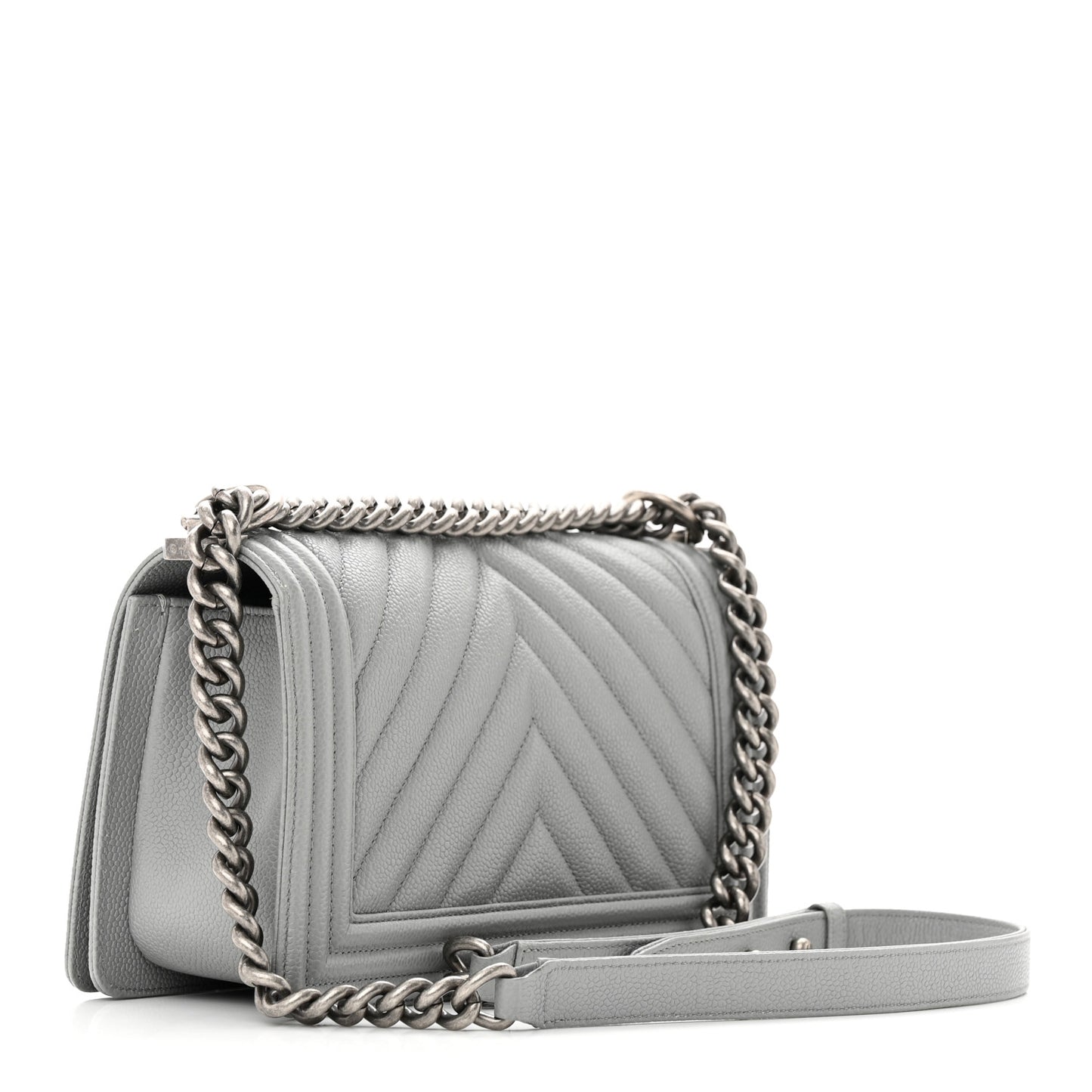 Caviar Chevron Quilted Medium Boy Flap Grey