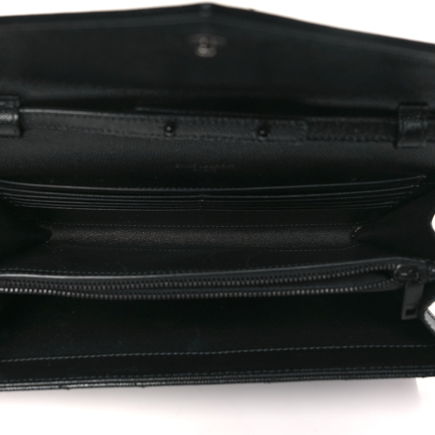 Saint Laurent Grain De Poudre Matelasse Chevron Monogram Monochrome Chain Wallet Black 5 of 10