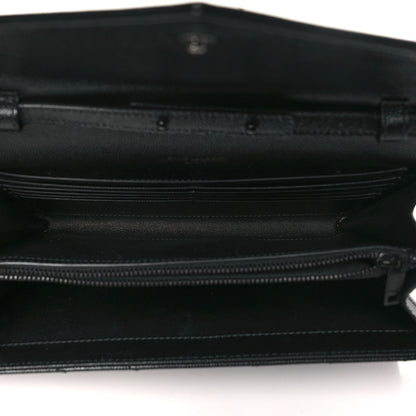 Saint Laurent Grain De Poudre Matelasse Chevron Monogram Monochrome Chain Wallet Black 5 of 10