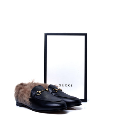 Gucci Malaga Kid Fur Womens Jordaan Loafers 38 Black Natural 10 of 10