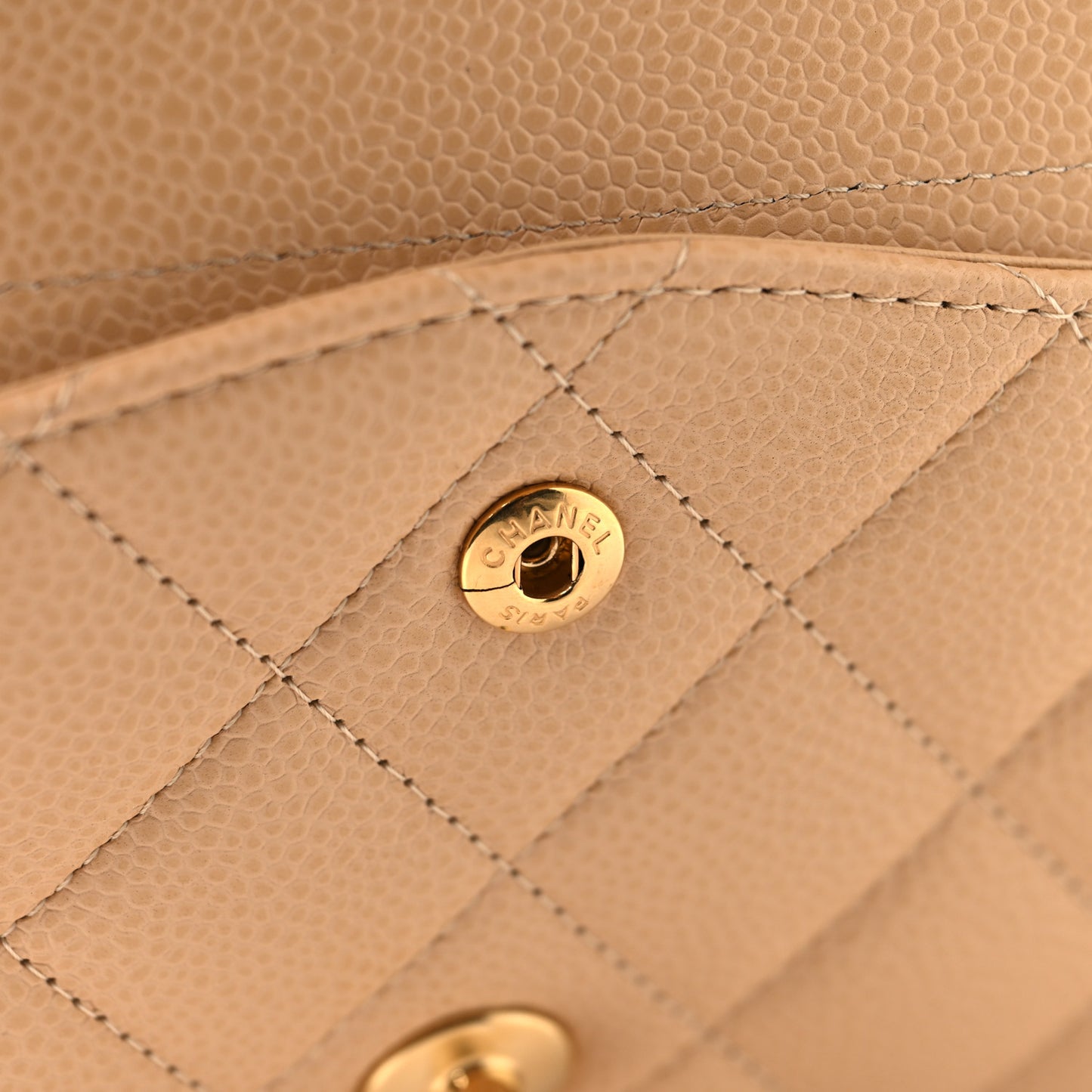 Caviar Quilted Jumbo Double Flap Beige