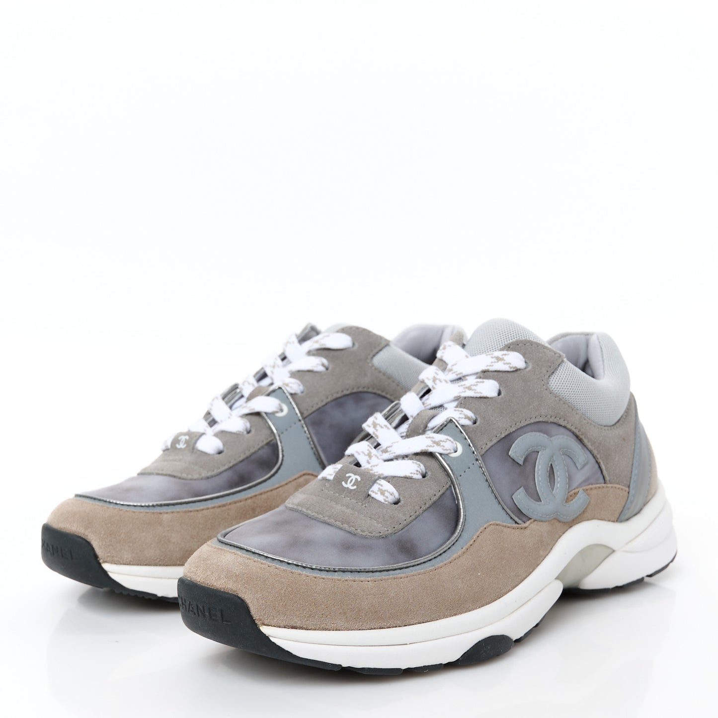 Fabric Suede Calfskin CC Sneakers 39 Grey Beige