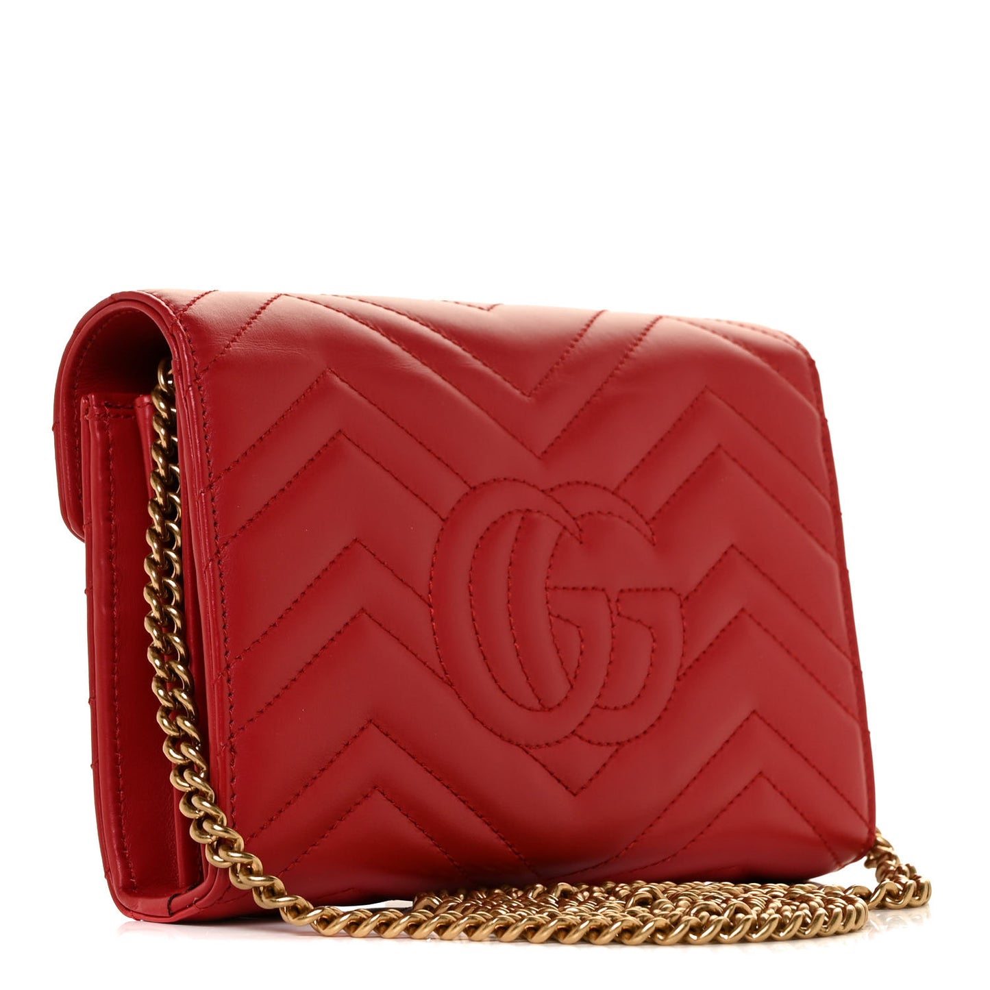 Calfskin Matelasse GG Marmont Chain Wallet Hibiscus Red