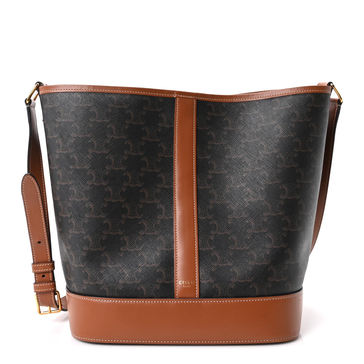 Celine Triomphe Canvas Calfskin Medium Bucket Bag Tan 1 of 10