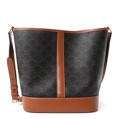 Celine Triomphe Canvas Calfskin Medium Bucket Bag Tan 1 of 10