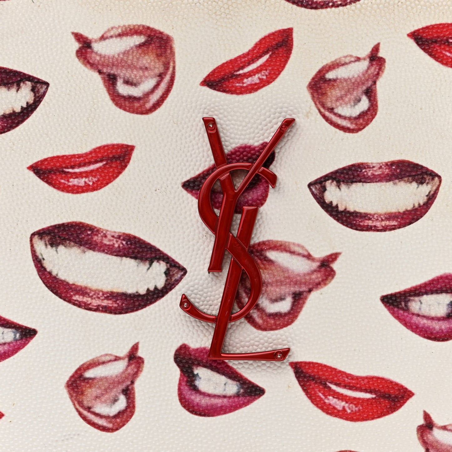 Grain De Poudre Lips Print Medium Classic Monogram Camera Bag White Red