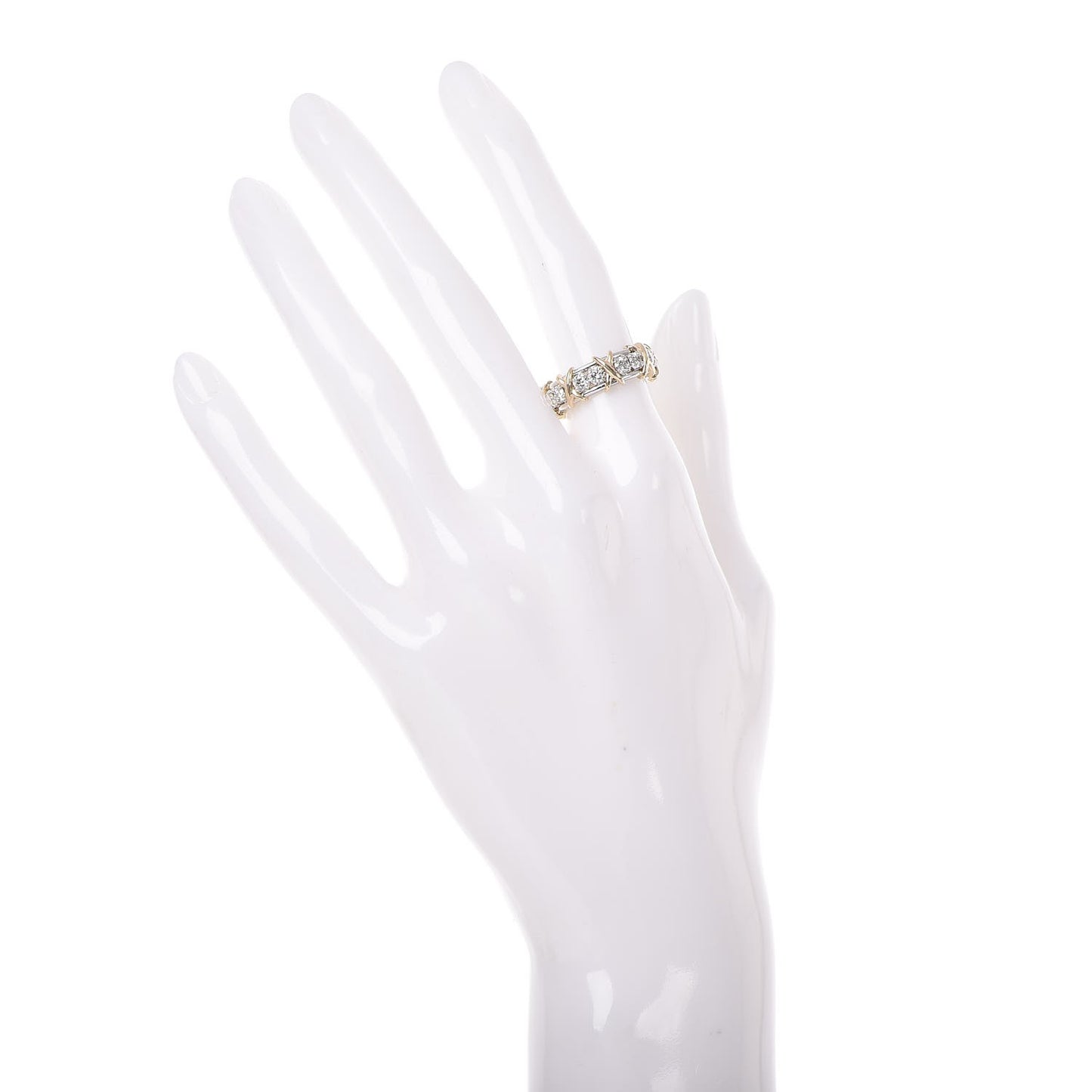 18K Yellow Gold Platinum Diamond Schlumberger Sixteen Stone Ring 50 5.25