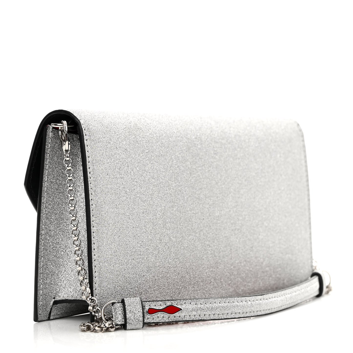 Glitter Calfskin Loubi54 Crossbody Clutch Silver