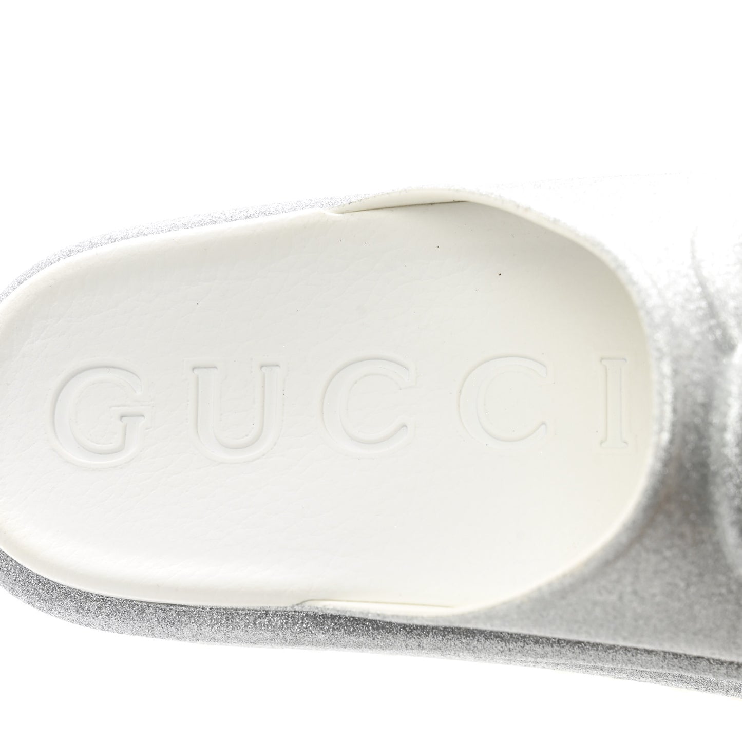 Glitter Rubber Womens Interlocking G Platform 42mm Slide Sandals 38 Silver