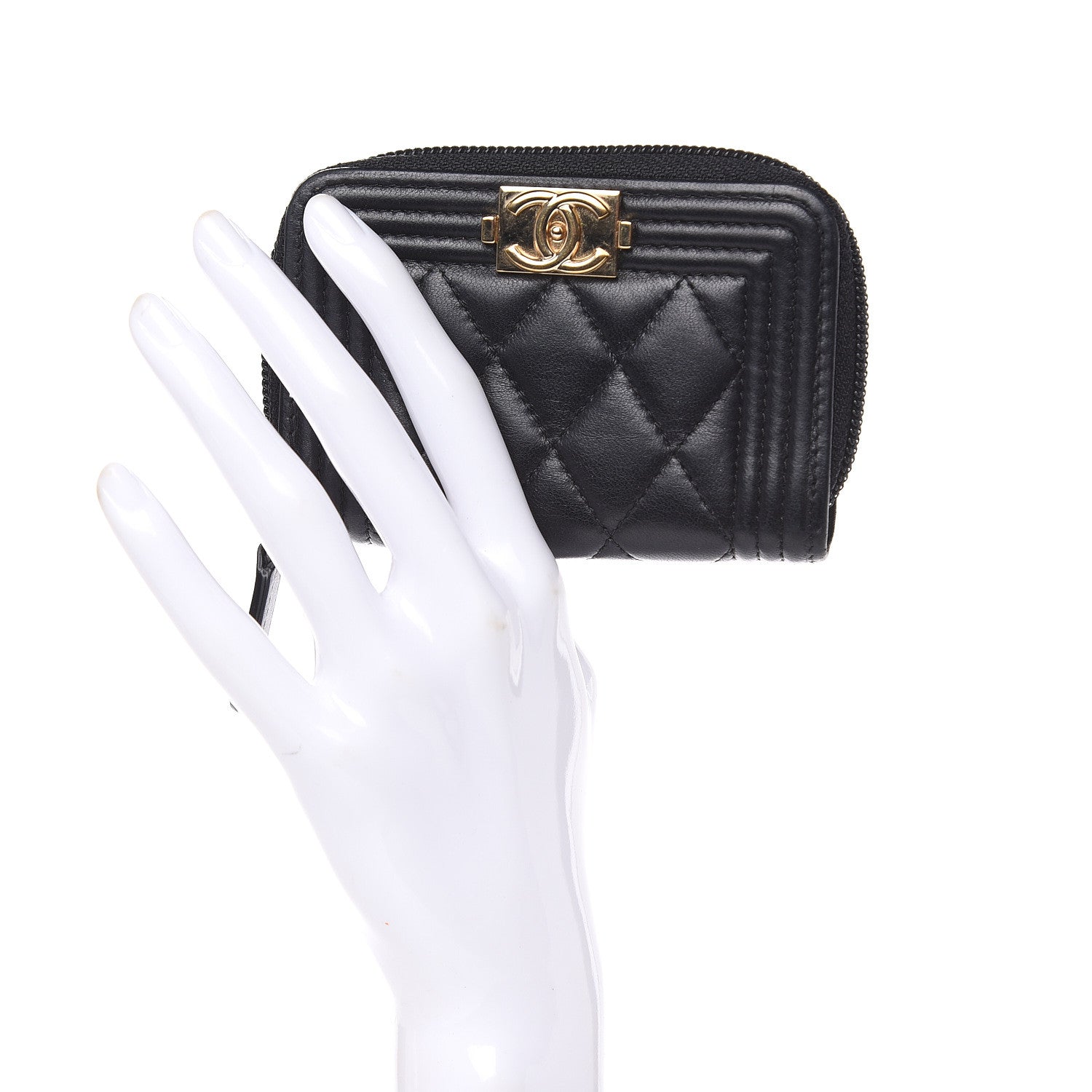 Chanel Lambskin Quilted Zip Around Boy Coin Purse Wallet Black 2 of 10