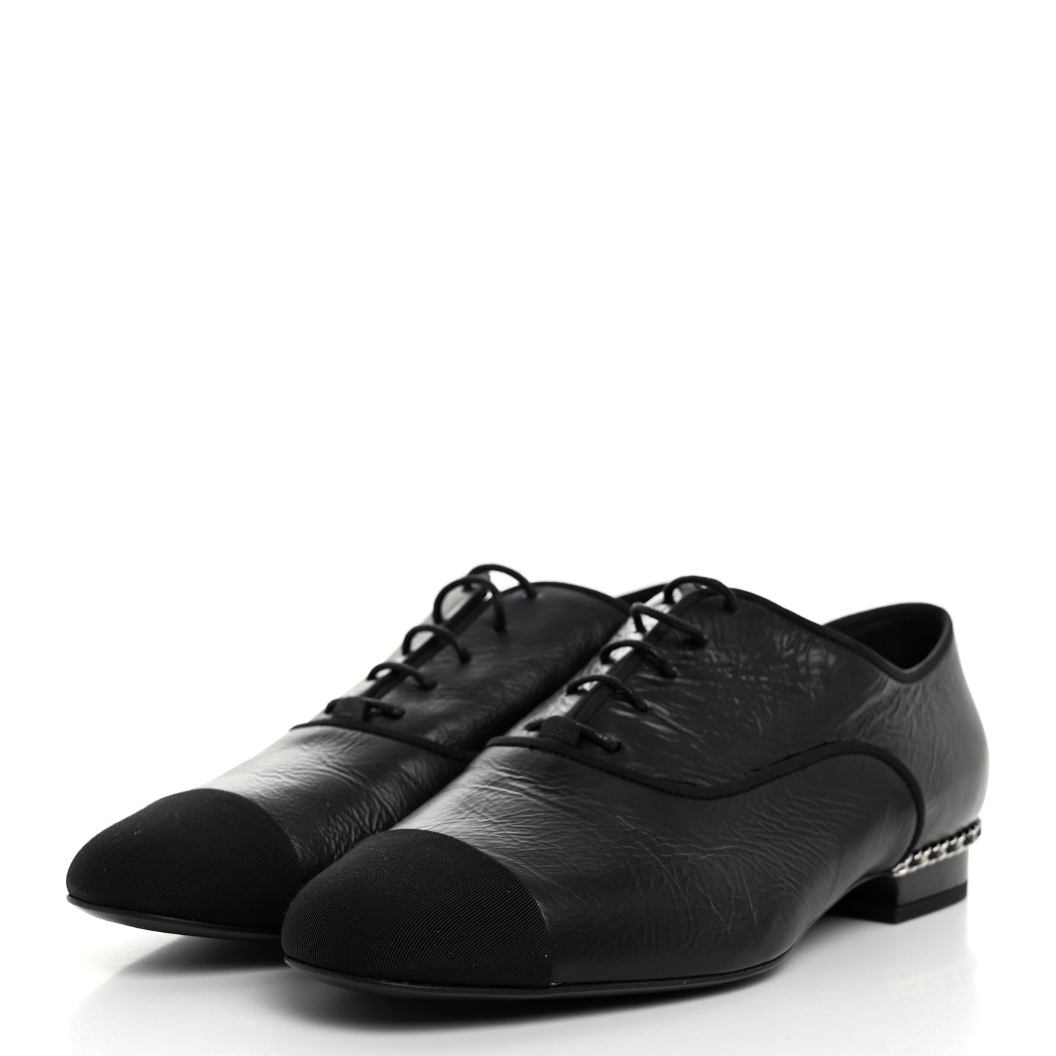 Chanel Crumpled Calfskin Womens CC Cap Toe Lace Up Oxfords 36 Black 3 of 8