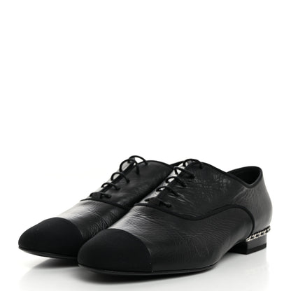 Chanel Crumpled Calfskin Womens CC Cap Toe Lace Up Oxfords 36 Black 3 of 8