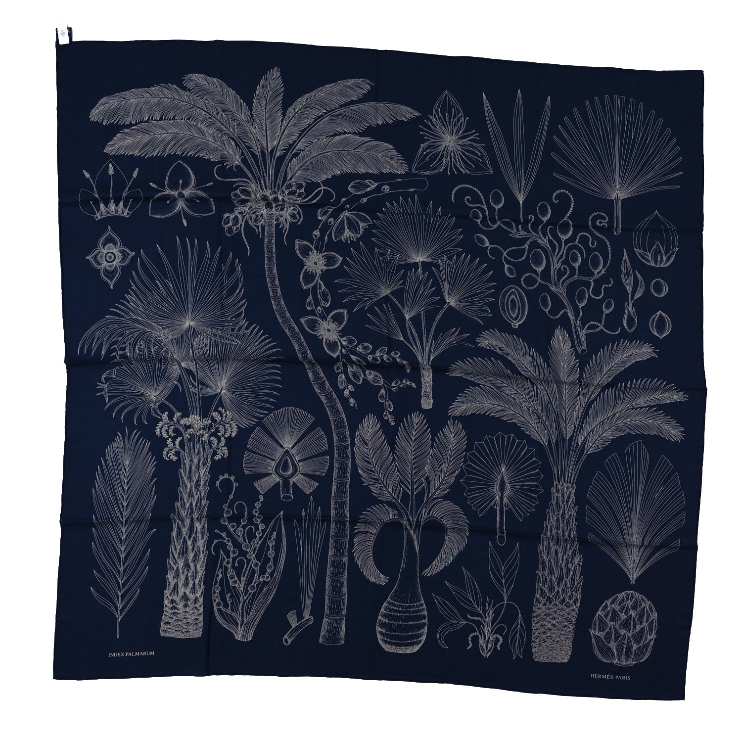 Hermes Cashmere Silk Index Palmarum Finesse Shawl 140 Marine White 1 of 4