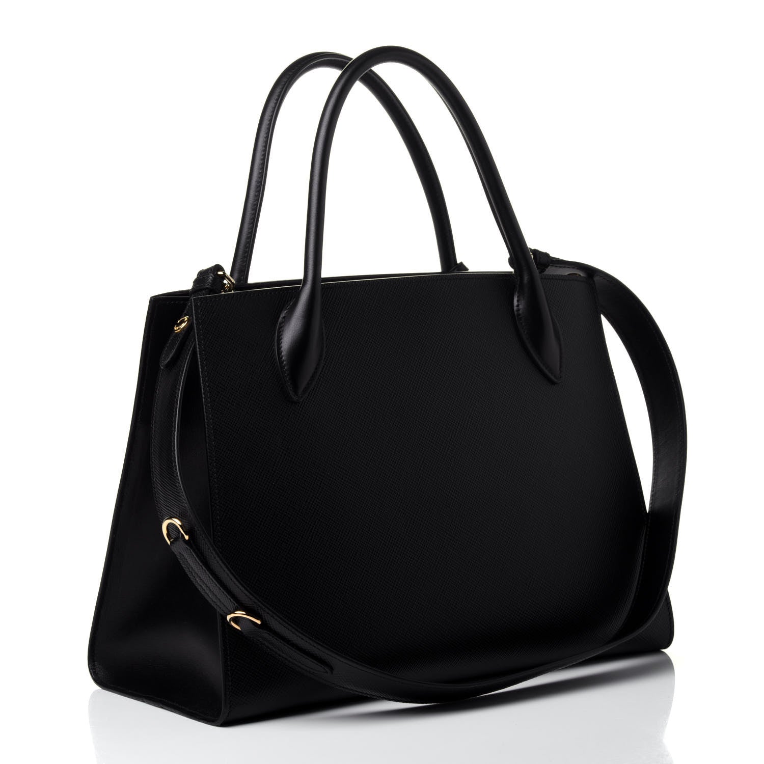 Prada Saffiano Cuir Calfskin Medium Monochrome Top Handle Tote Black 2 of 4