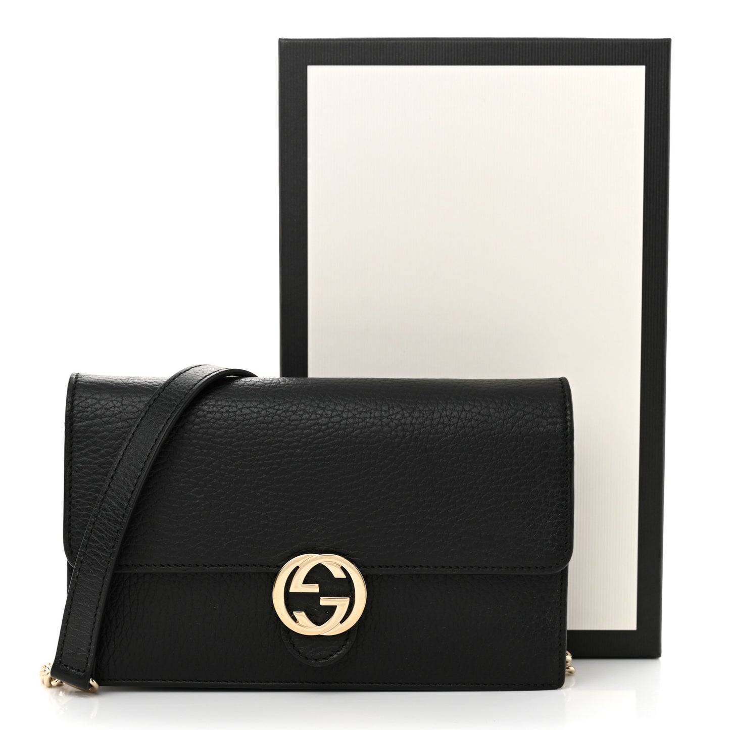 Dollar Calfskin Interlocking G Chain Wallet Black