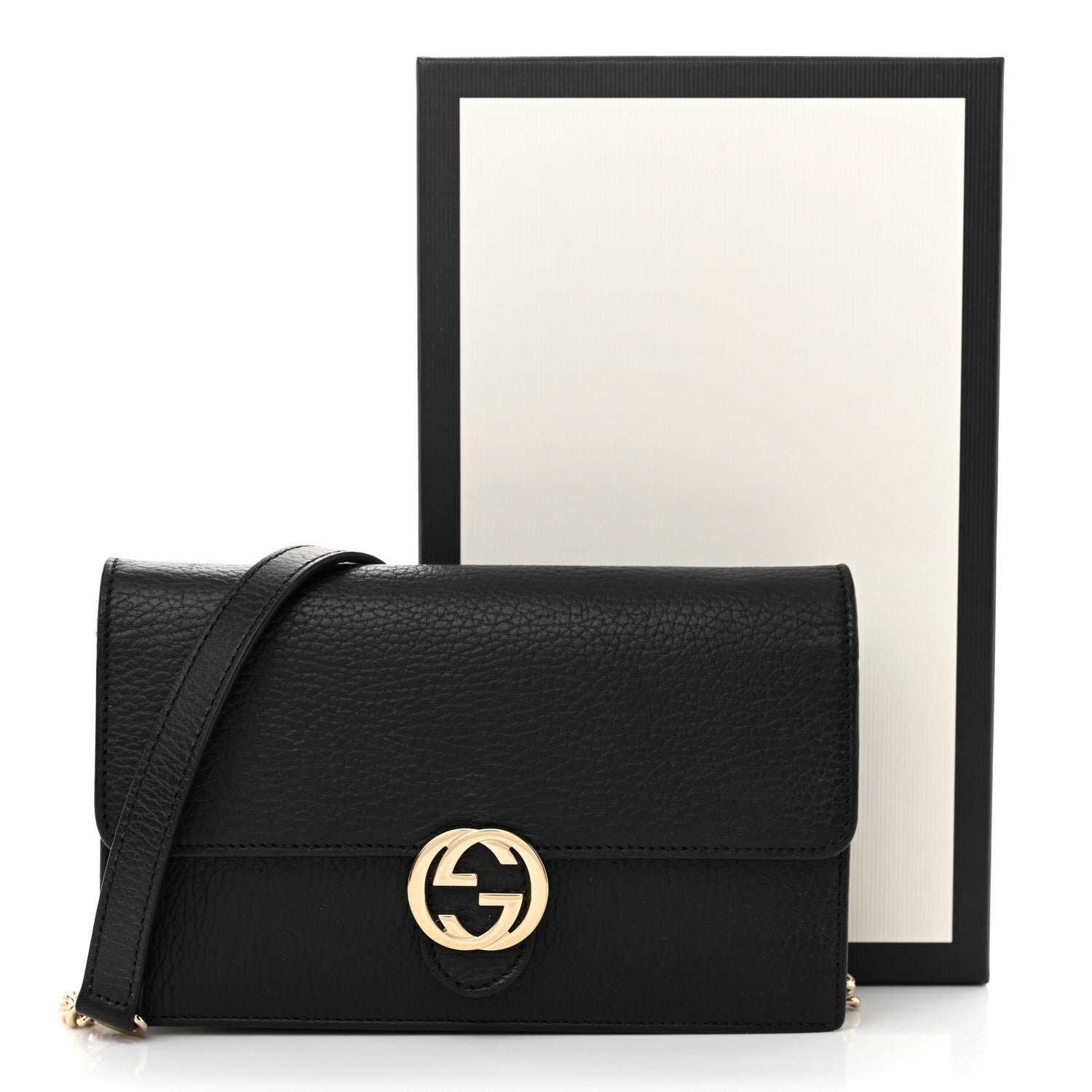 Gucci Dollar Calfskin Interlocking G Chain Wallet Black 10 of 10